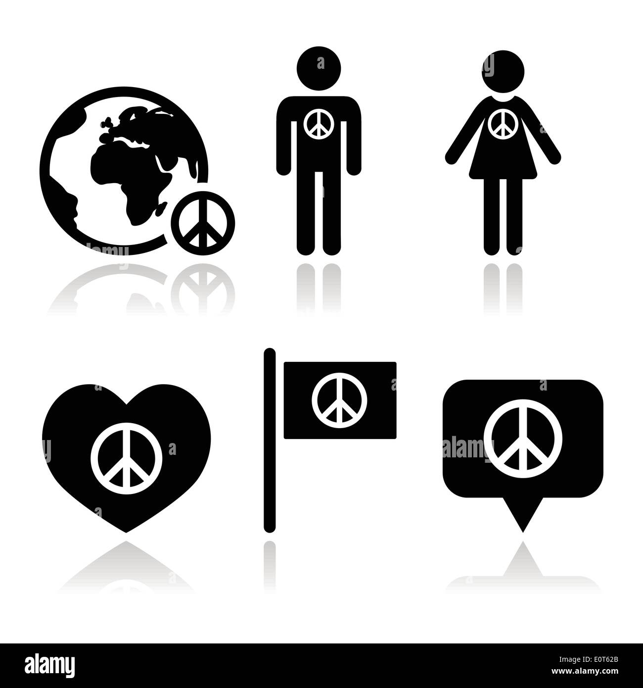 Peace sign with people and globe icons set Stock Vector