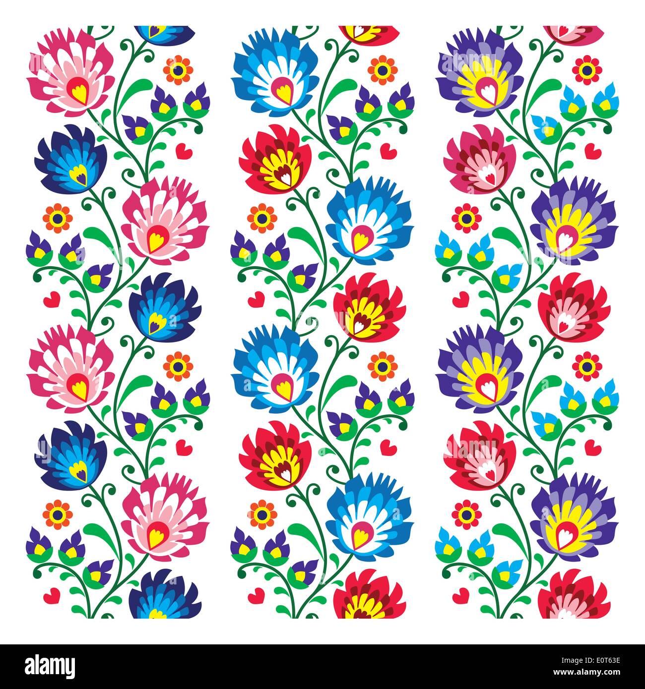 Seamless folk art Polish pattern - wzor lowicki wycinanki  Repetitive colorful floral background - folk art print from Poland Stock Vector