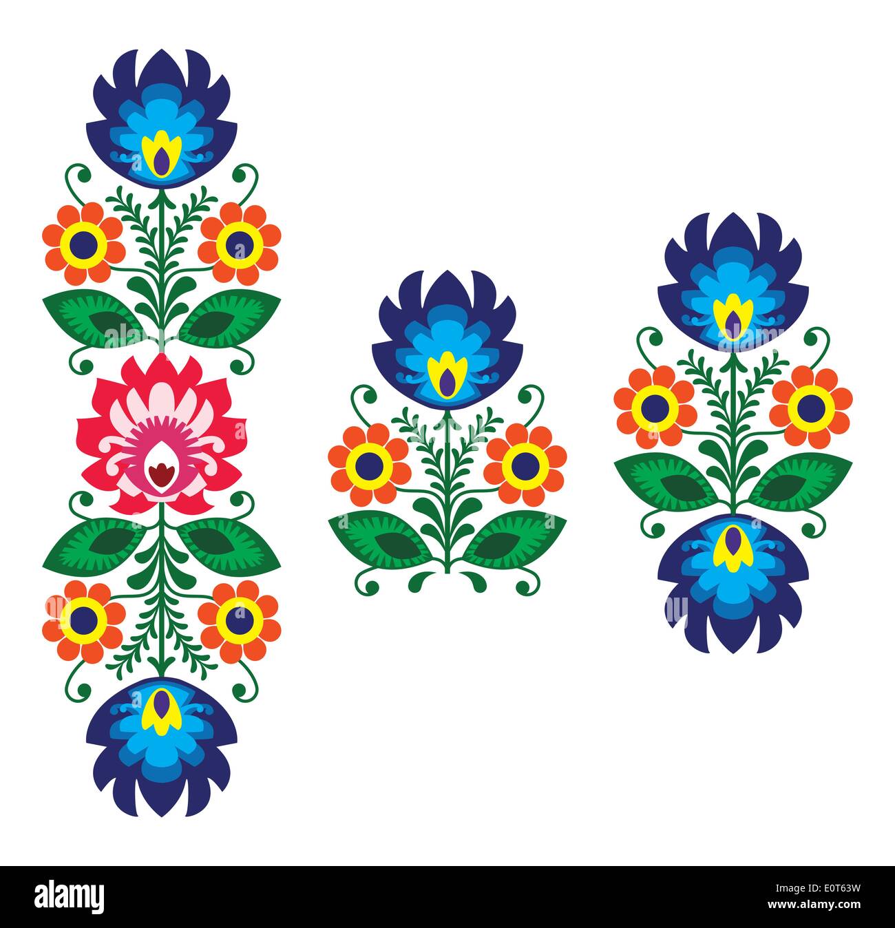 Polish folk art embroidery - traditional Polish pattern - wzory lowickie, wycinanki  Decorative Slavic traditional vector patters set - paper catouts Stock Vector