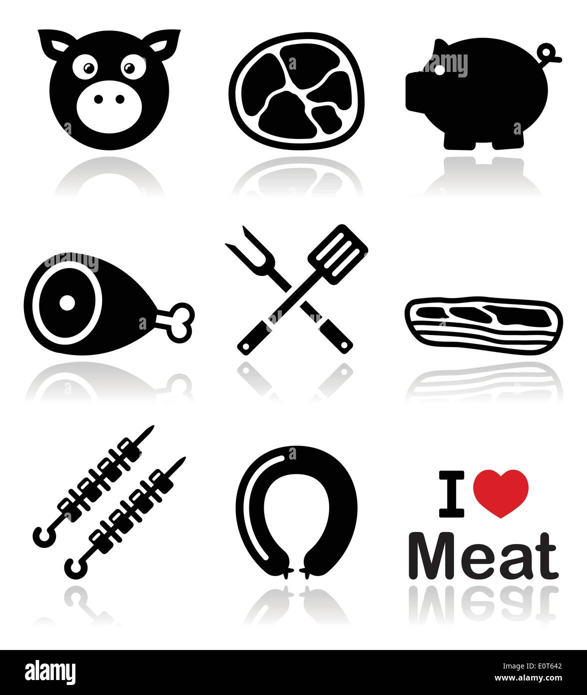 Pig, pork meat - ham and bacon icons set Stock Vector