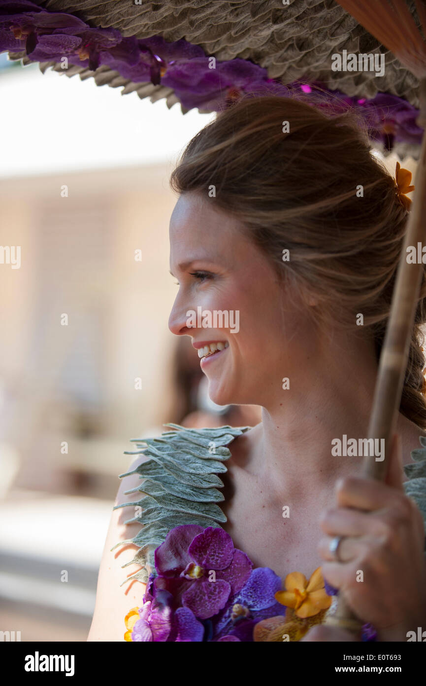 London, UK, 19th May, 2014. Model Nina Schubert showcases this years M&G dress, made with London, UK, 19th May, 2014. Model Nina Schubert showcases this years M&G dress, made with