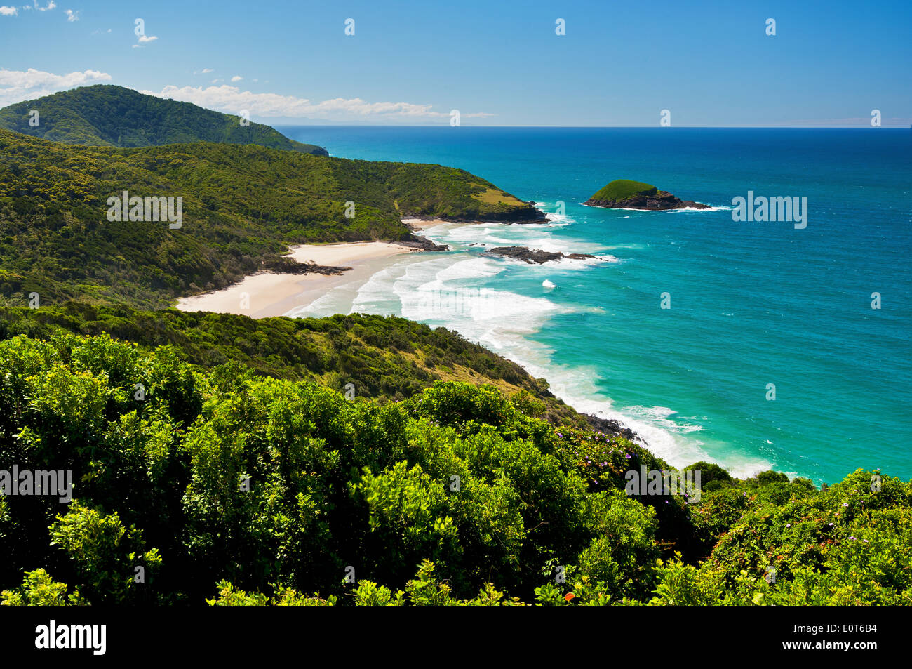 View along North Smoky Beach in Hat Head National Park. Stock Photo