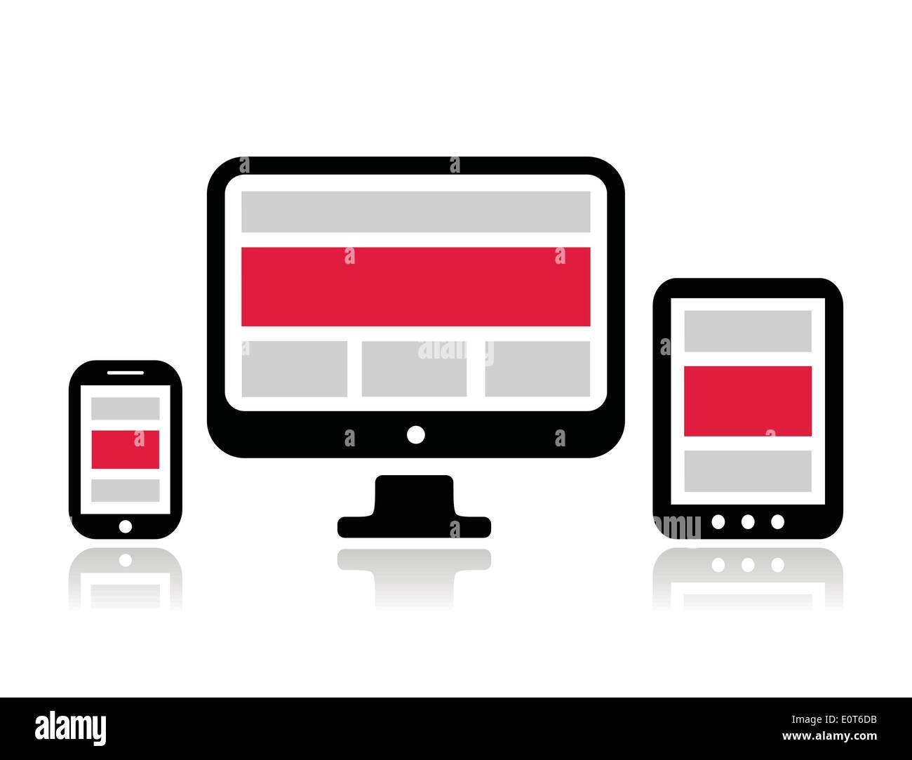 Responsive design for web - computer screen, smartphone, tablet icons set Stock Vector