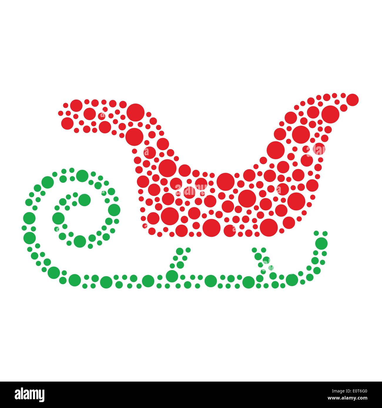 Christmas santa sleigh icon made of circles Xmas card - vector green and red sledge made of small graphic elements Stock Vector