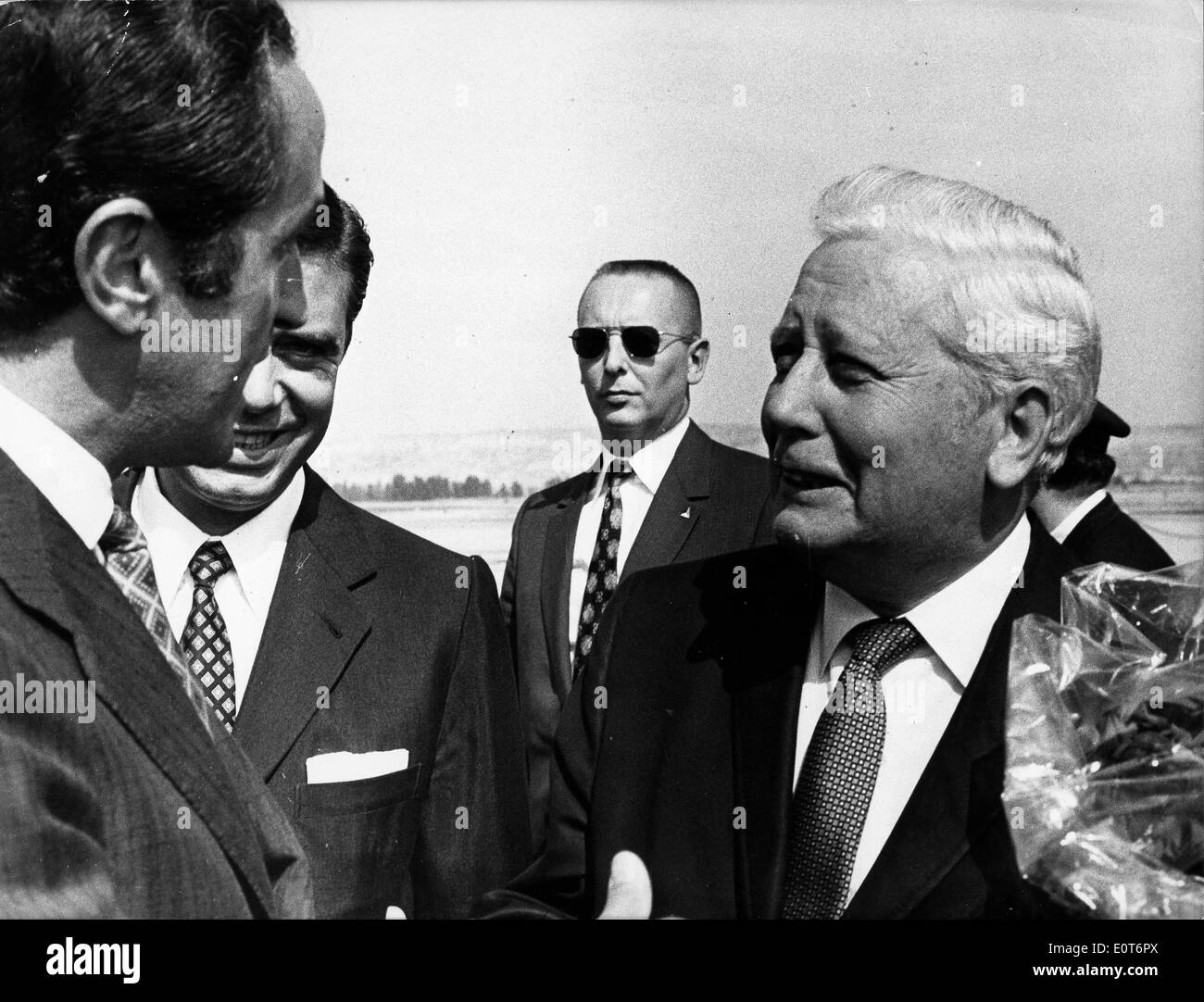 Gregorio Lopez-Bravo y Castro greets David M. Kennedy Stock Photo