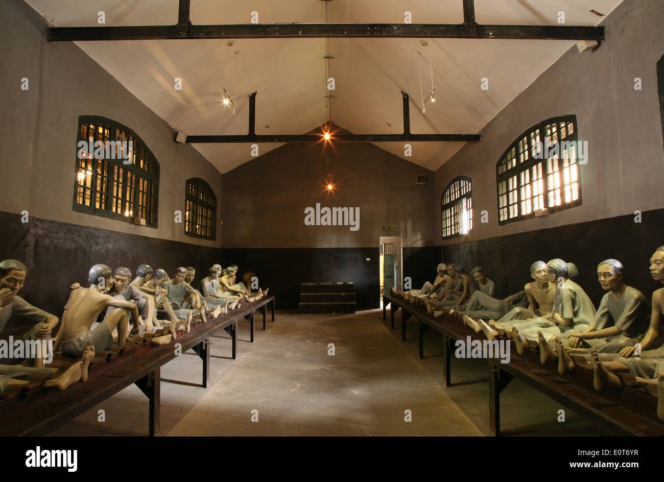 Recreation of cruel conditions in Hoa Lo Prison Museum in Hanoi. Stock Photo