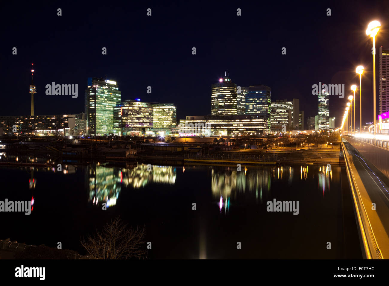 Donaucity am Abend, Wien, Östereich - Danube city, Vienna, Austria Stock Photo