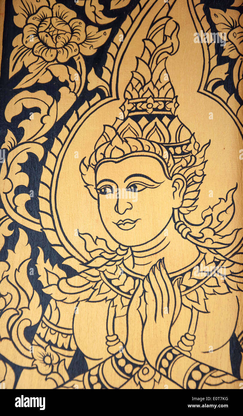 Buddha art on wall in the temple Stock Photo Alamy