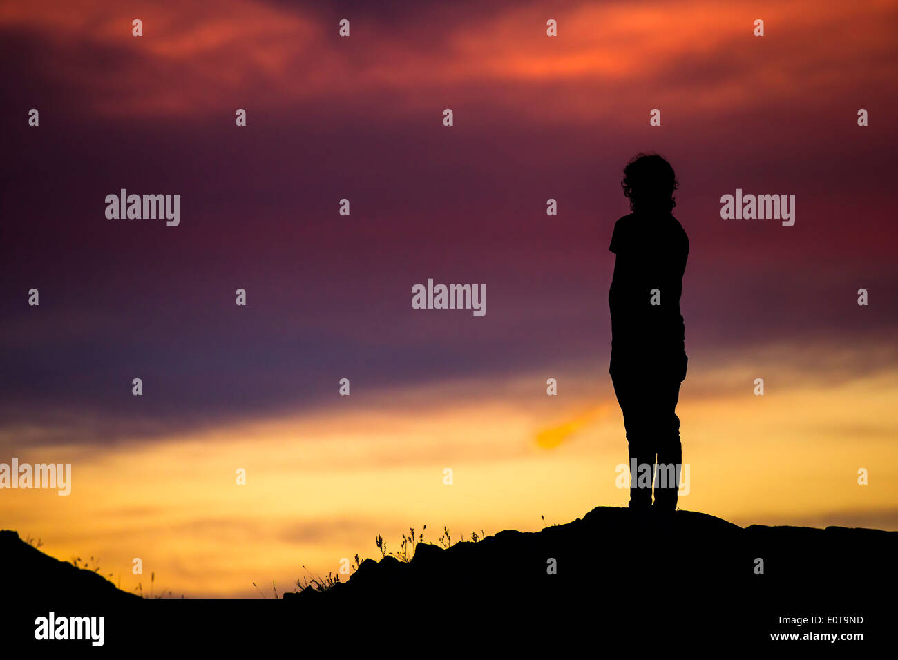 Man silhouetted against sky at sunset-Victoria, British Columbia, Canada. Stock Photo