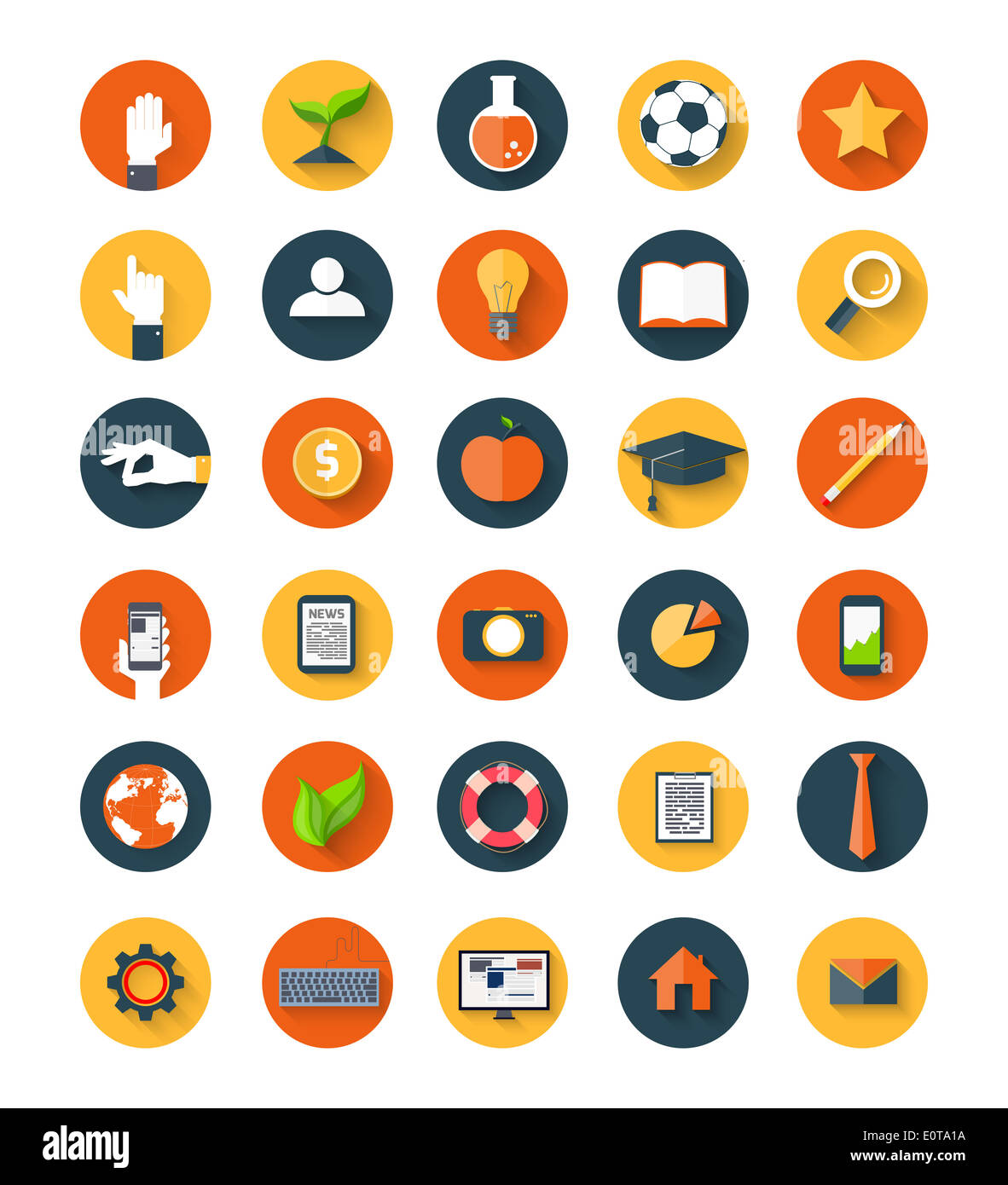 Set of modern icons in flat style with long shadows on circles. Trendy ...