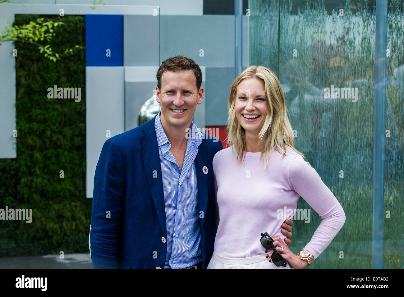 Brendan Cole and partner on the RNIB stand. the RNIB garden. The Chelsea Flower Show 2014. The Royal Hospital, Chelsea, London, UK.  19 May 2014. Stock Photo