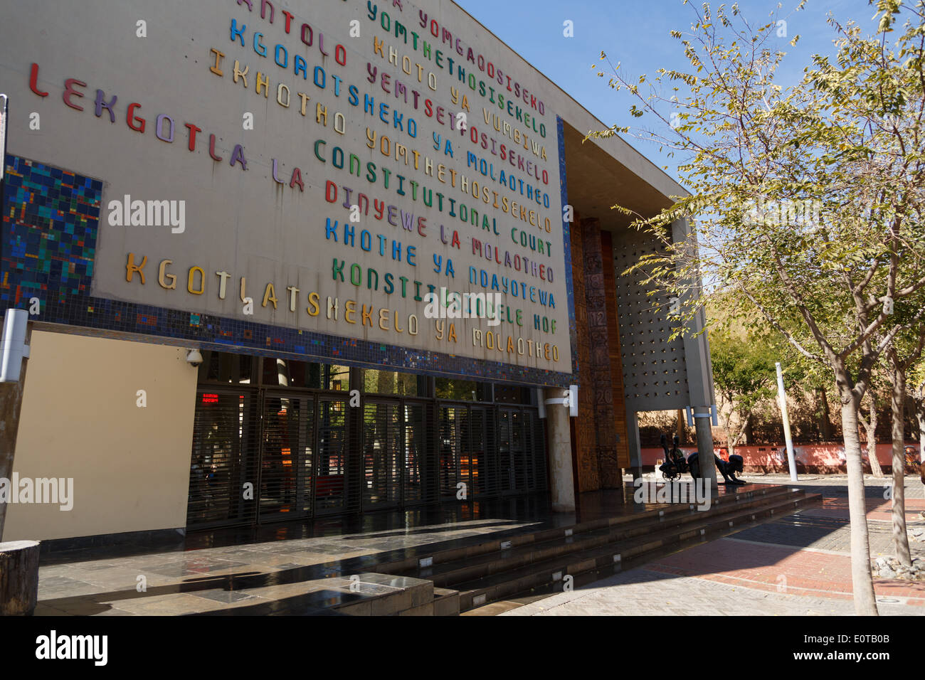 The Constitutional Court in Johannesburg, South Africa, with its name shown on the facade in local languages. Stock Photo