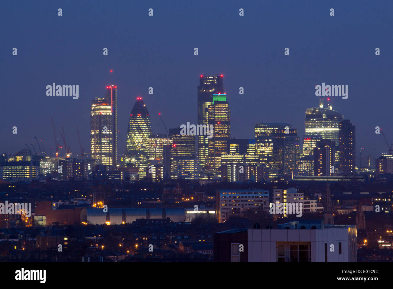 City of London skyline at night from Archway Bridge View of City from North London London England UK Stock Photo