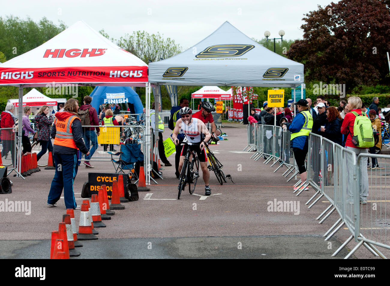 Stratford 220 Triathlon, competitors leaving transition area Stock Photo