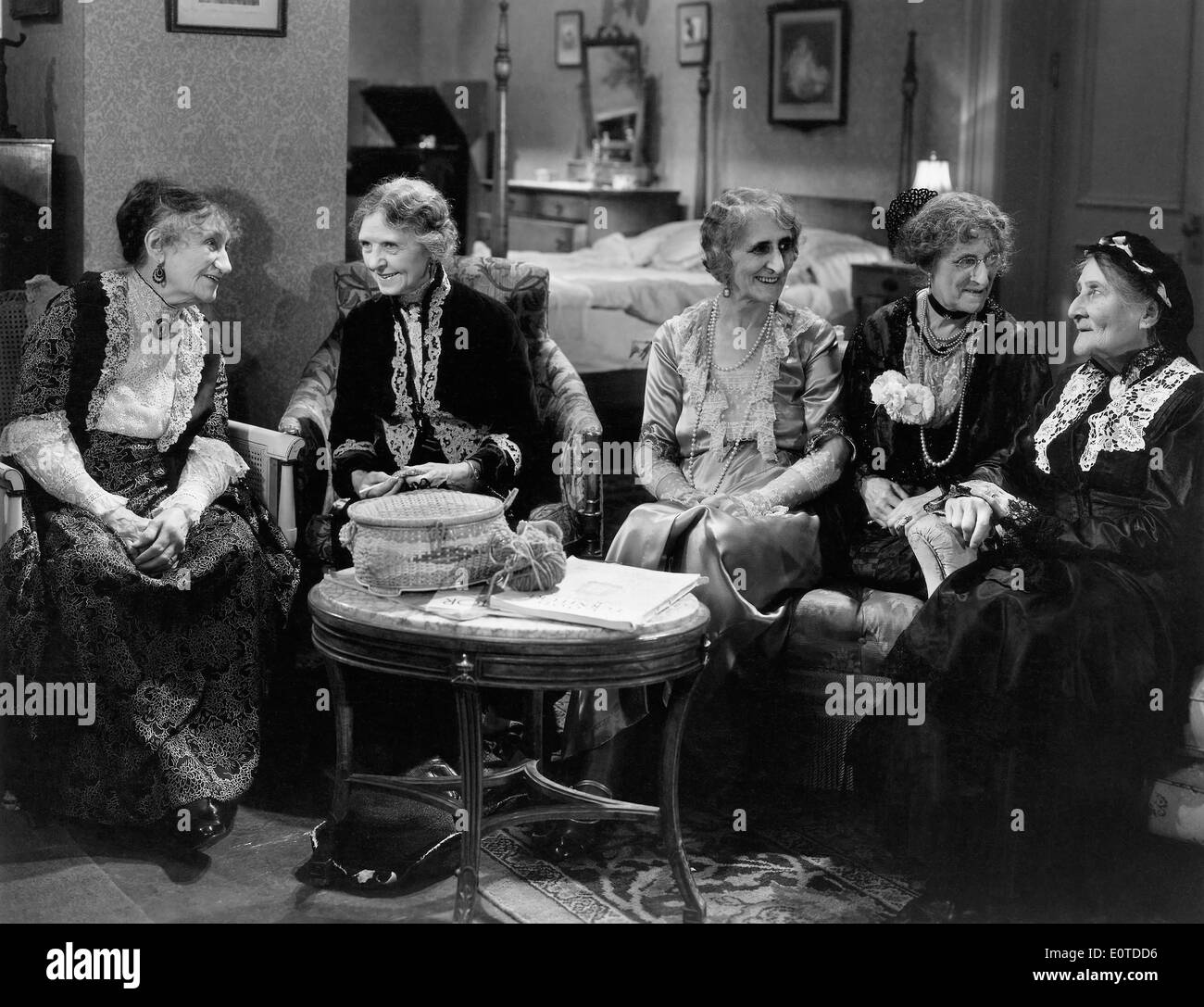 Clara Bracy (left) and Group of Elderly Women, on-set of the Film, 'If I Had a Million', 1932 Stock Photo