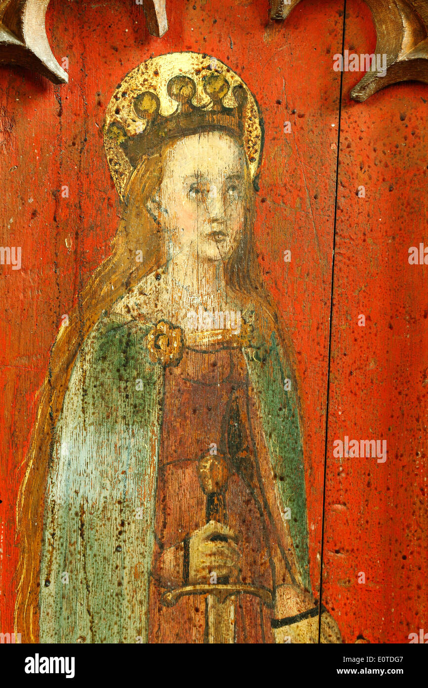 St. Catherine of Alexandria, Katherine, English medieval rood screen painting paintings c.1500, North Tuddenham, Norfolk England Stock Photo