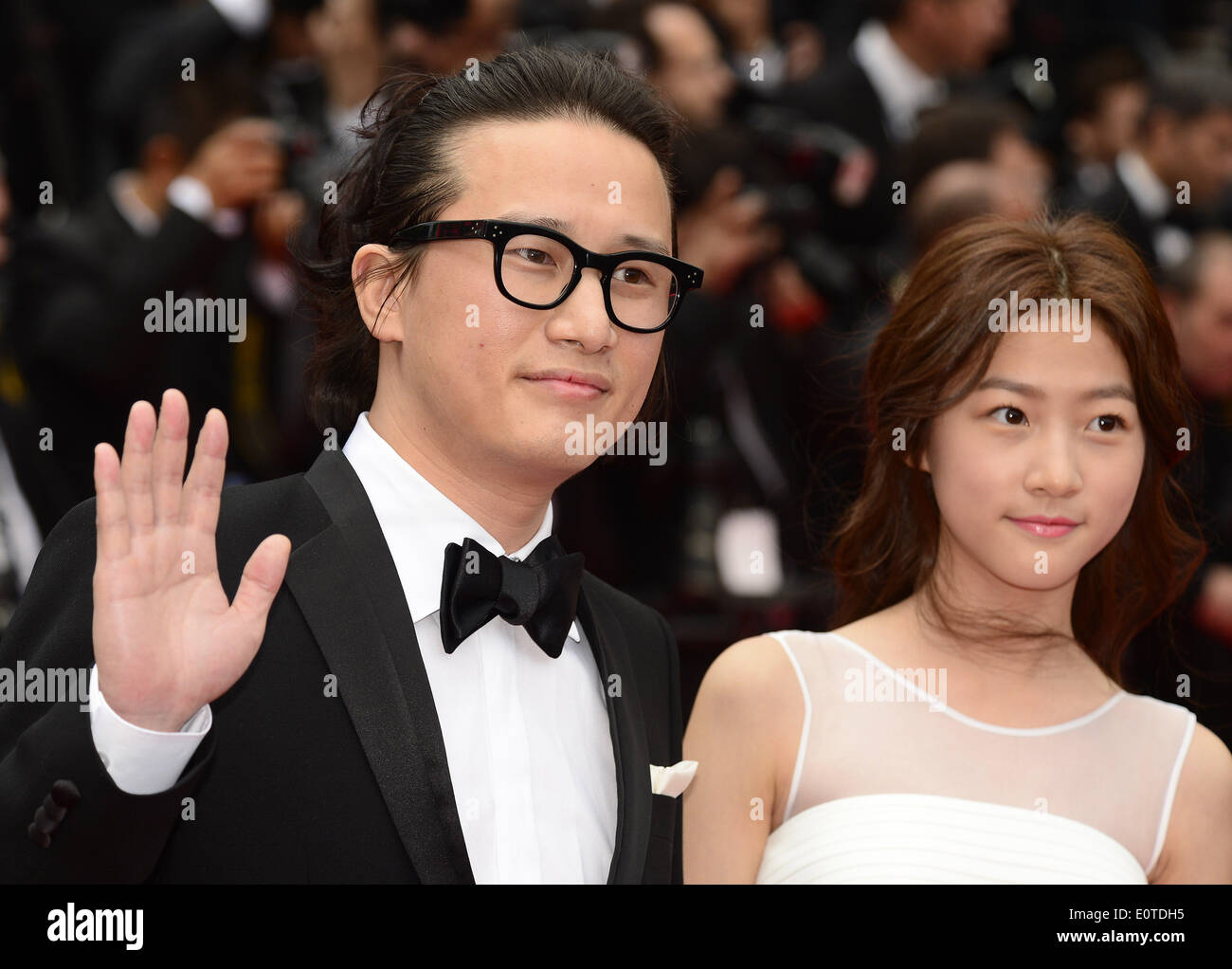 Cannes, France. 19th May, 2014. Korean actor Song Sae Byuk (L) and Korean  actress Kim Sae Ron arrive for the screening of \, image size:1300x1022
