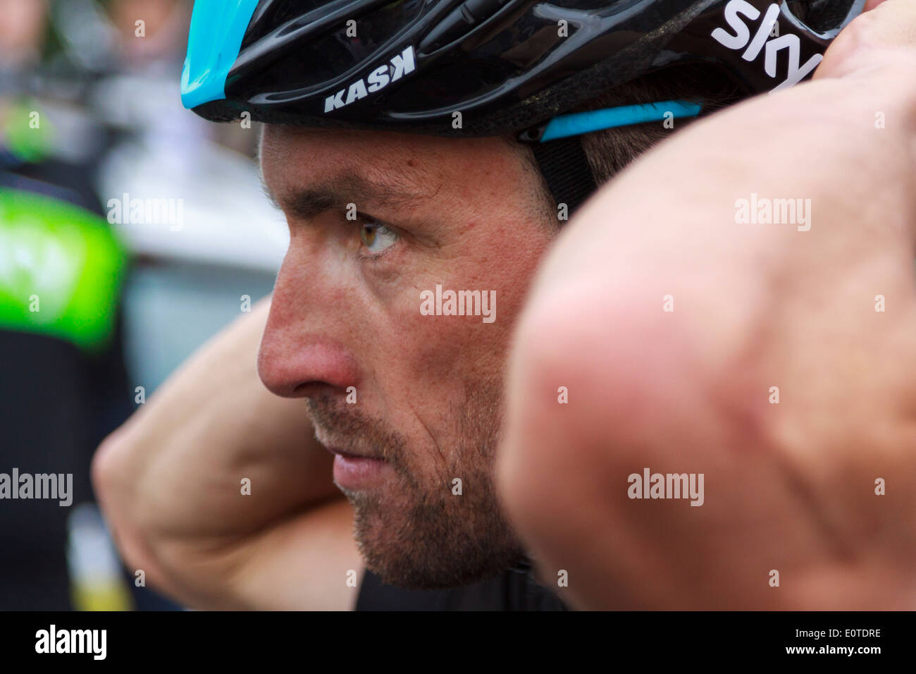 Bernhard Eisel shortly after finishing the Tour of Britain 2013 in London Stock Photo
