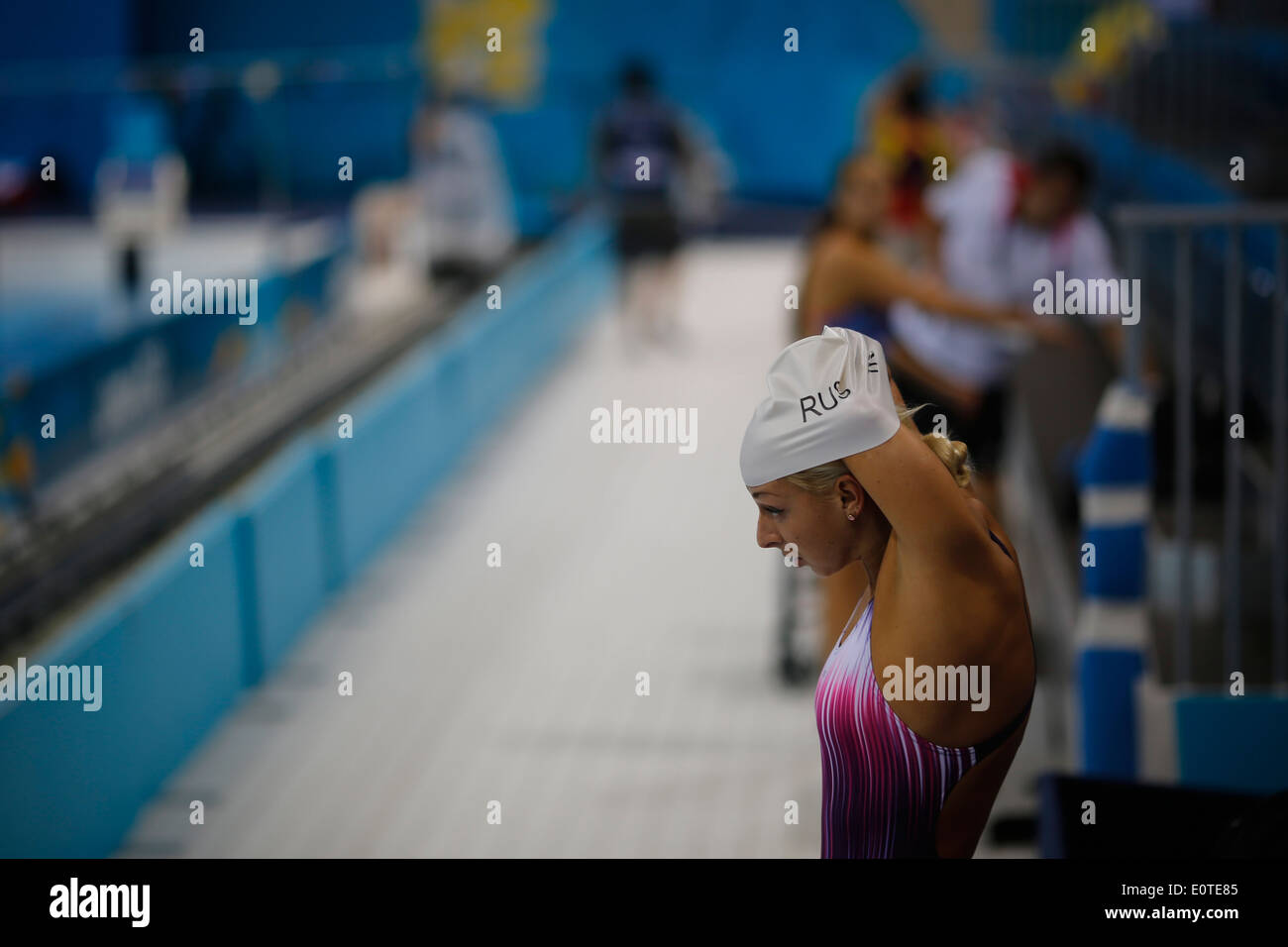 Athletes train at the Aquatics Center during the London 2012 Paralympic Games, London, Britain, 05 September 2012. Stock Photo