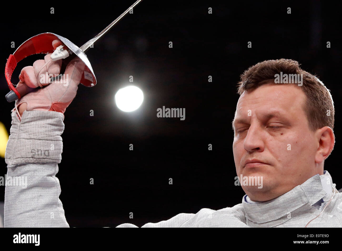 Radoslaw Stanczuk of Poland competes during the Men's Individual Sabre - Category A wheelchair fencing at the Excel Center during the London 2012 Paralympic Games in London, Britain, 06 September 2012. Stock Photo