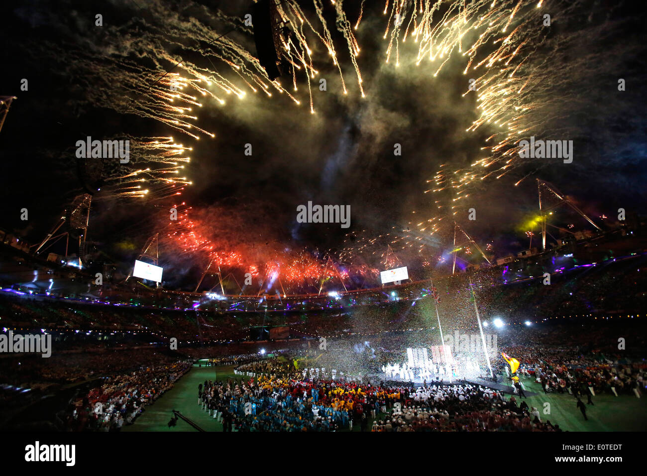Fireworks at the Olympic Stadium during the closing ceremony of the London 2012 Paralympic Games, London, Britain, 09 September 2012. Stock Photo