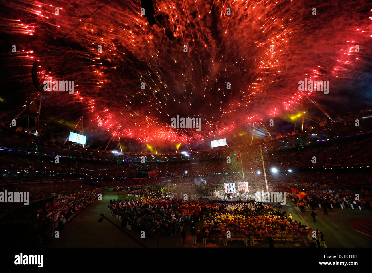Fireworks at the Olympic Stadium during the closing ceremony of the London 2012 Paralympic Games, London, Britain, 09 September 2012. Stock Photo