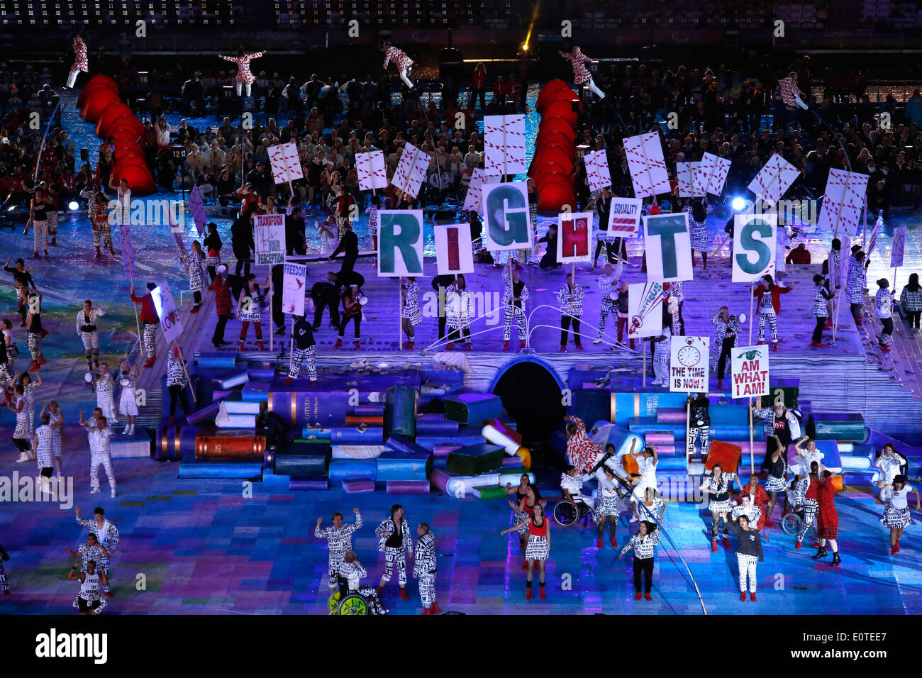 Artists perform in the Olympic Stadium during the opening ceremony of the London 2012 Paralympic Games, London, Britain, 29 August 2012. Stock Photo