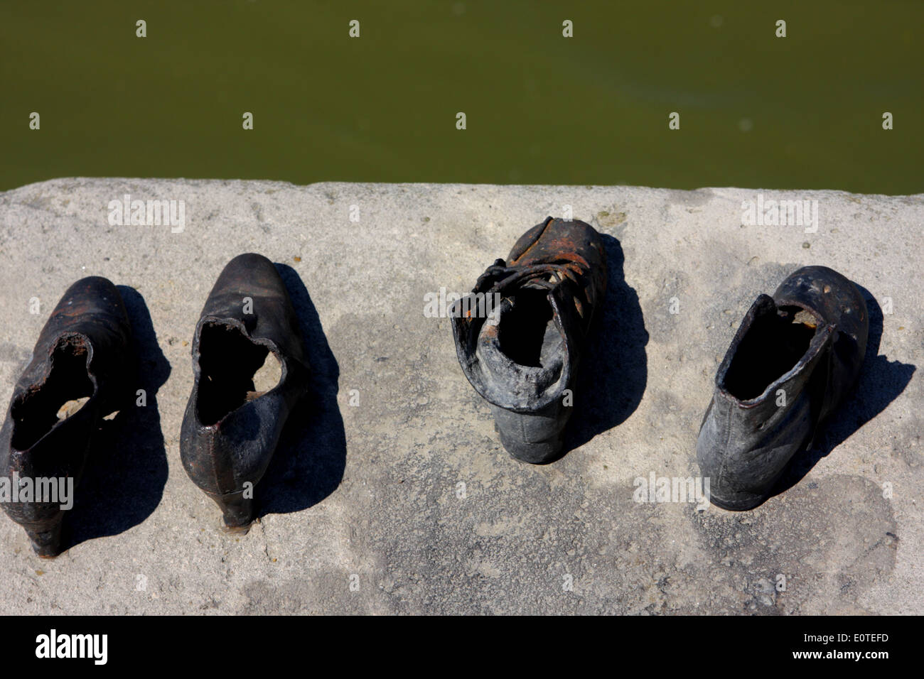 The shoes on the Danube memorial to Hungarian Jews shot by Arrow Cross militiamen in 1944-1945, Budapest, Hungary Stock Photo
