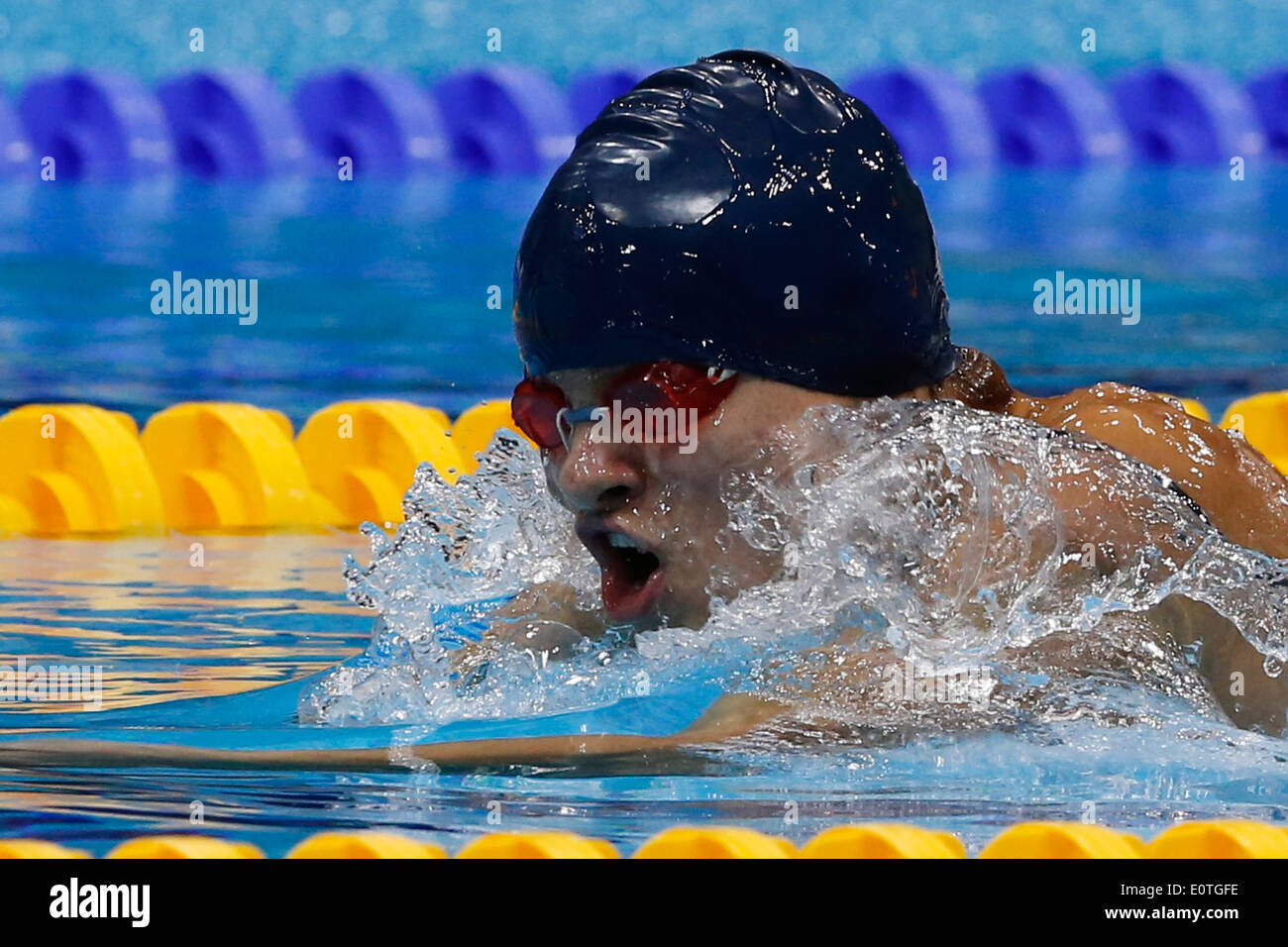 Yevheniy Bohodayko of Ukraine on his way to win the gold during the men's 100m Backstroke - SB6 final swimming session competition held at the Aquatics Center during the London 2012 Paralympic Games in London, Britain, 05 September 2012. Stock Photo