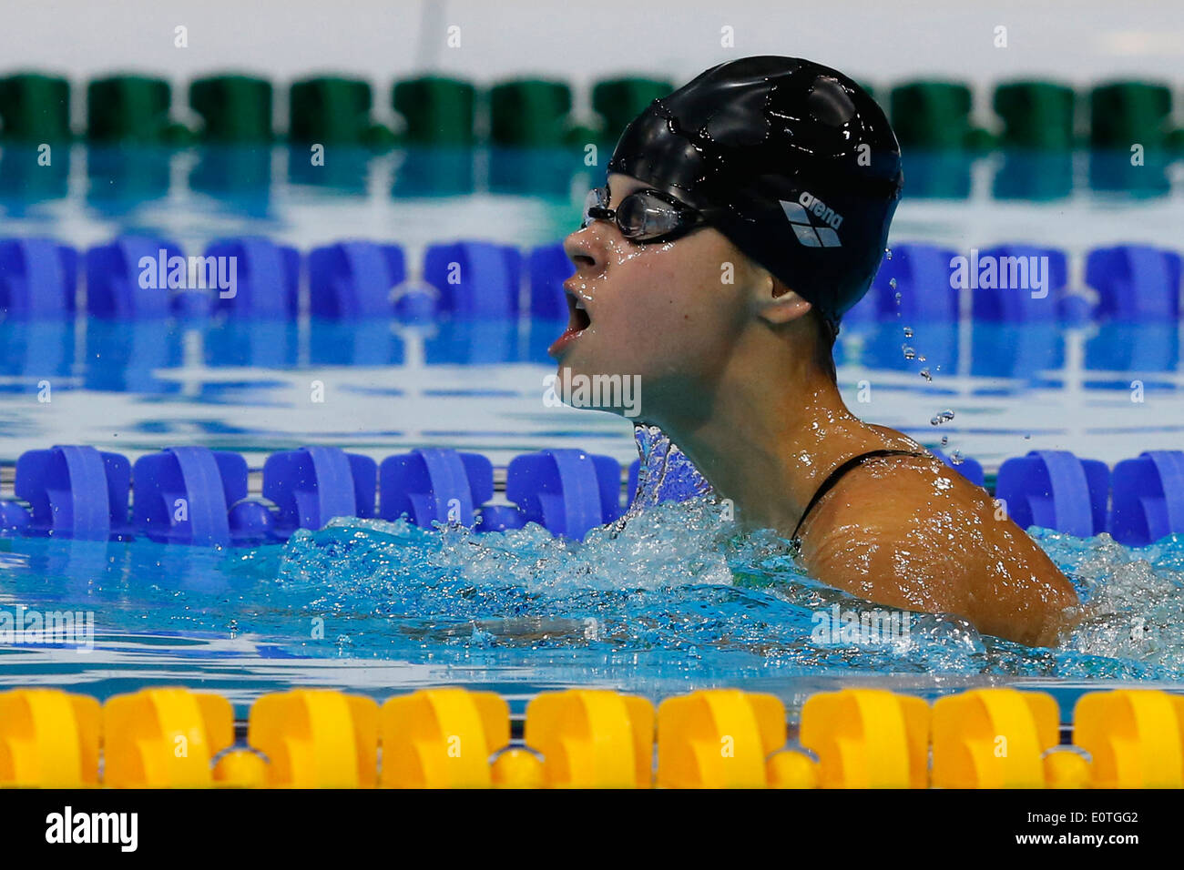 Viktoriia Savtsova of Ukraine on her way to win the gold during the women's 100m Backstroke - SB6 final swimming session competition held at the Aquatics Center during the London 2012 Paralympic Games in London, Britain, 05 September 2012. Stock Photo