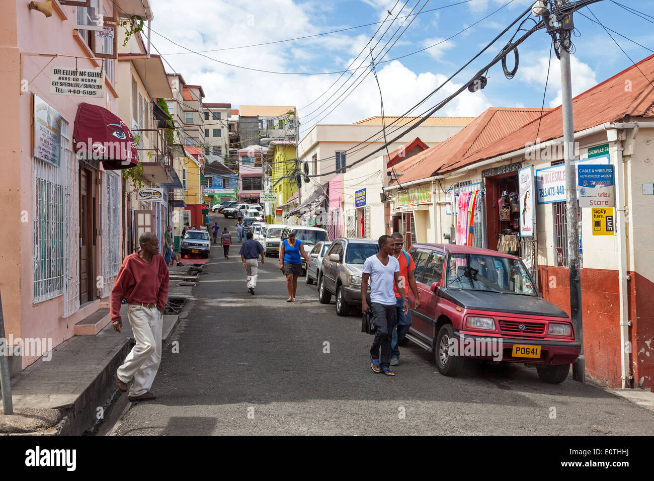 View along Grenville Street, a typical Grenadian town roadway, St