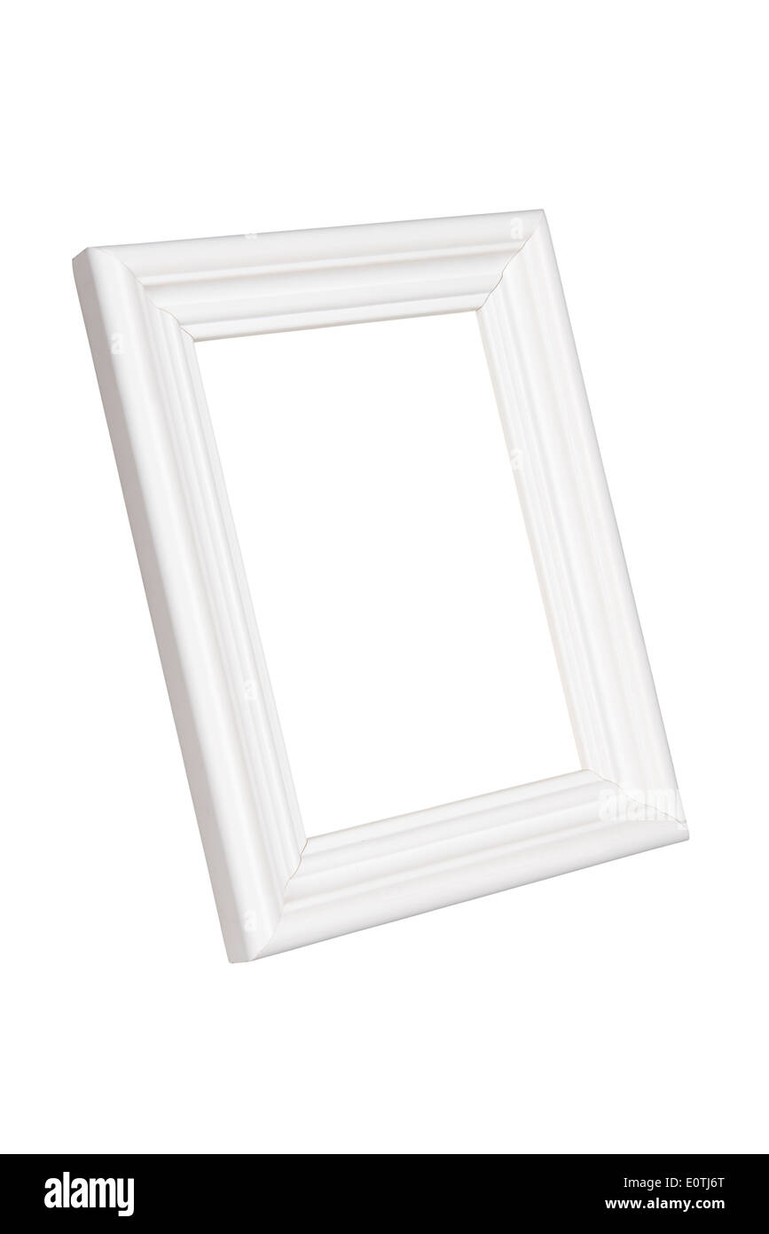 White picture frame in perspective over white with clipping path Stock