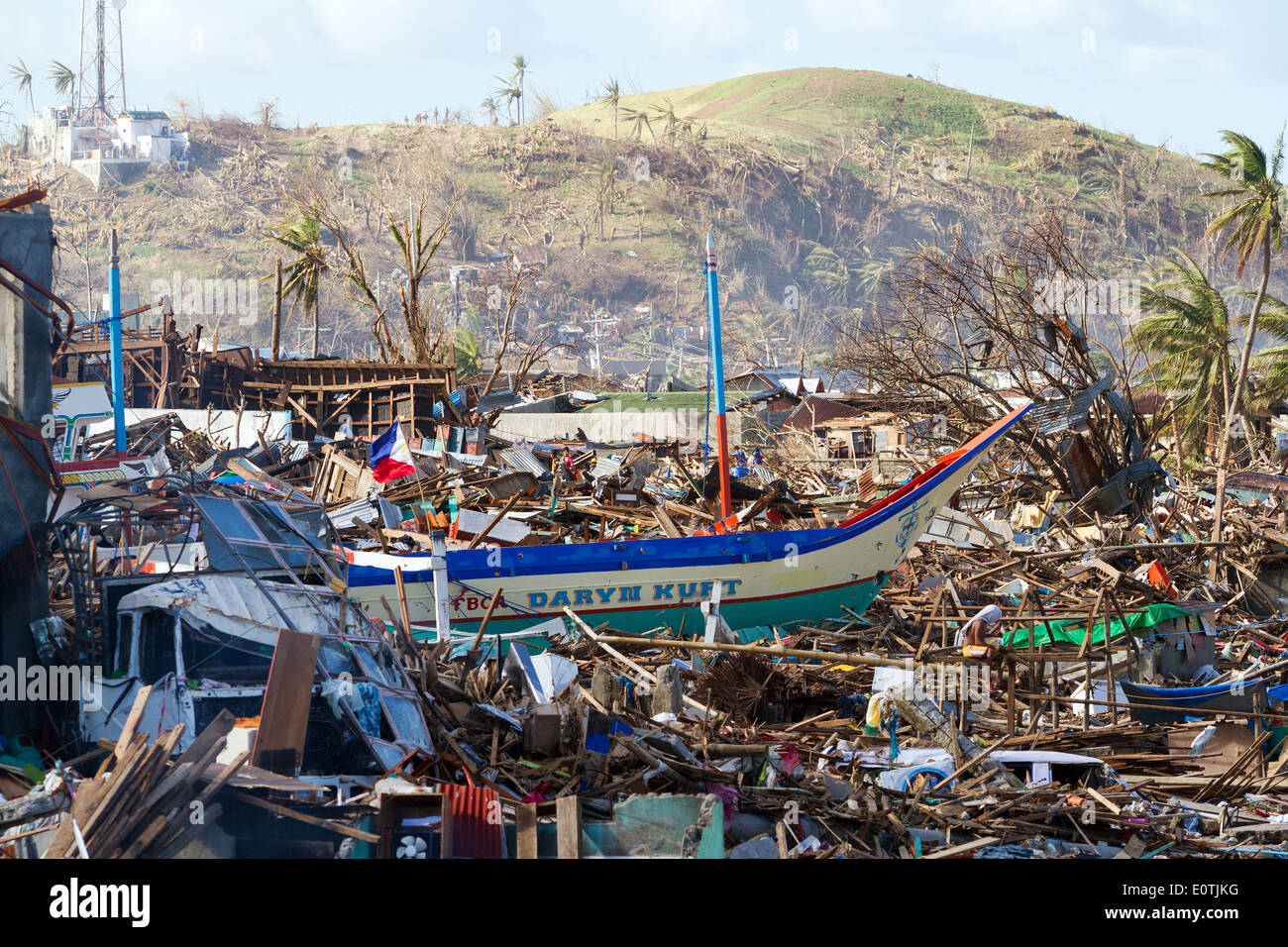 Flattened Tacloban City after hurricane Haiyan Philippines Stock Photo