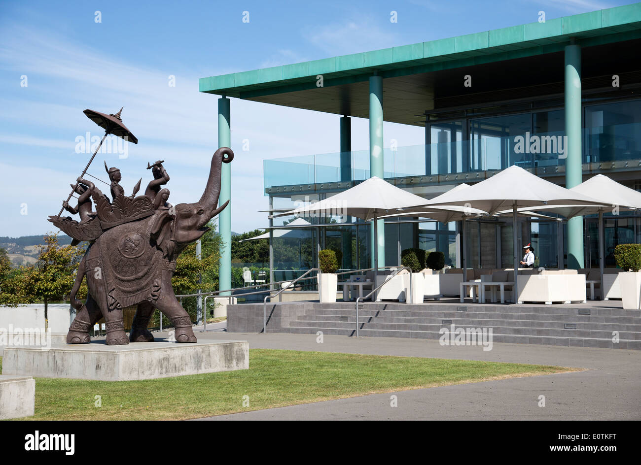 Elephant Hill winery estate in the Hawkes Bay region of New Zealand Life size elephant and riders stands in the grounds Stock Photo Alamy