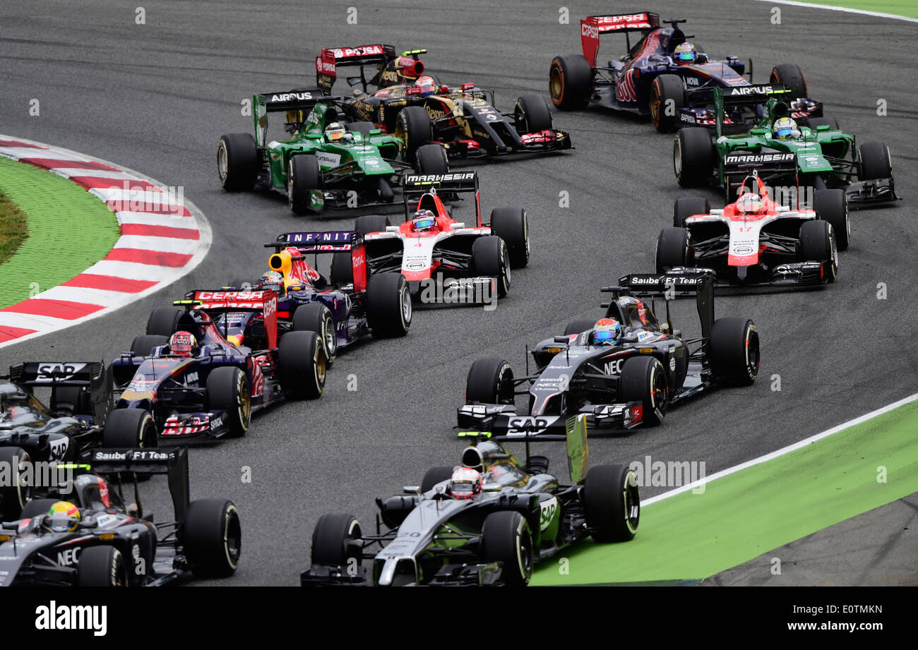 Formula One Grand Prix of Spain 2014 ---- first curve after the start, lap one Stock Photo
