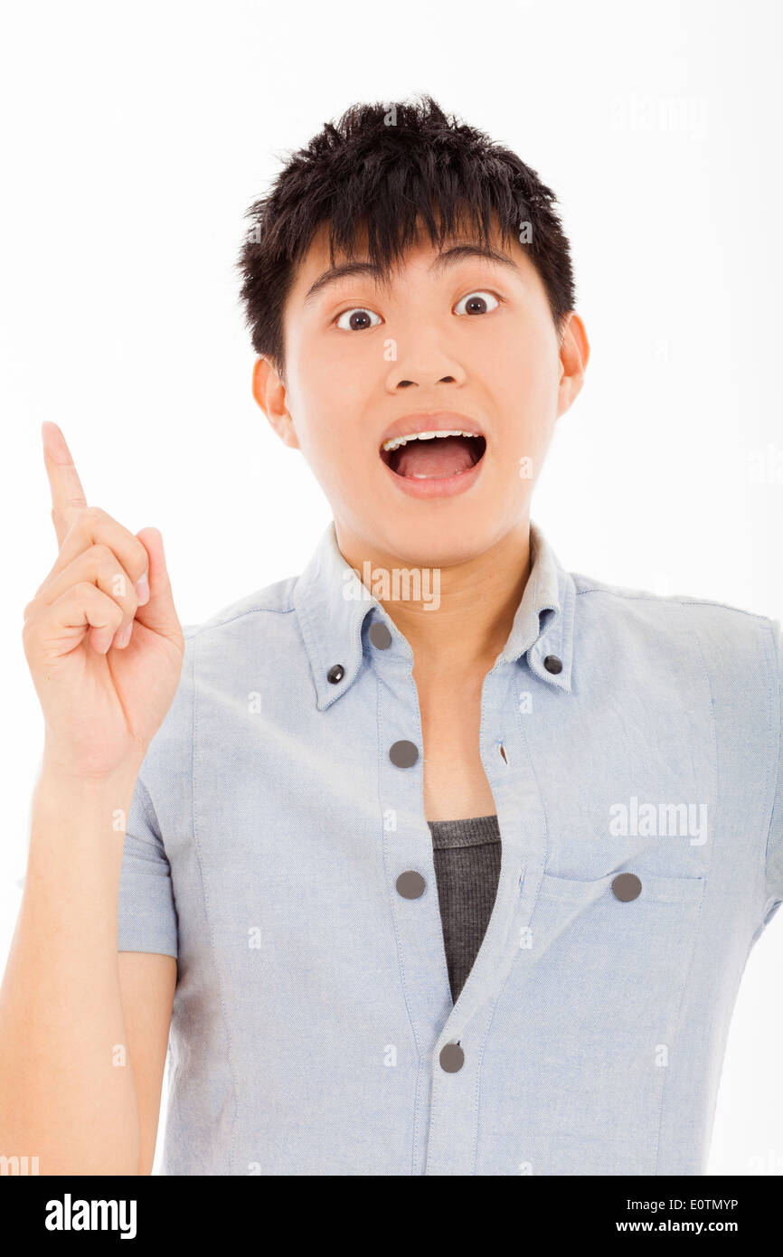 young man thought a idea and have surprised facial expression Stock Photo