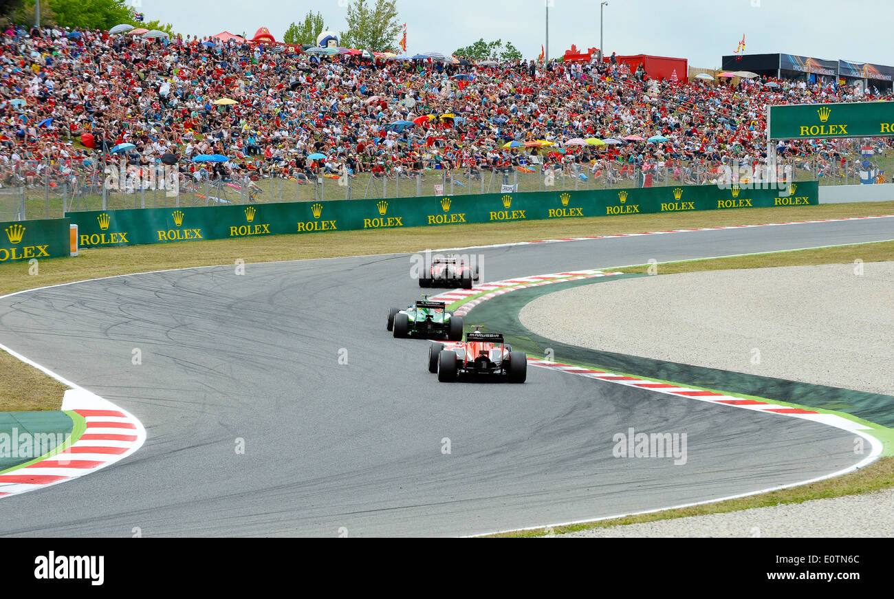 Formula One Grand Prix of Spain 2014 ---- race cars in curve in front ...