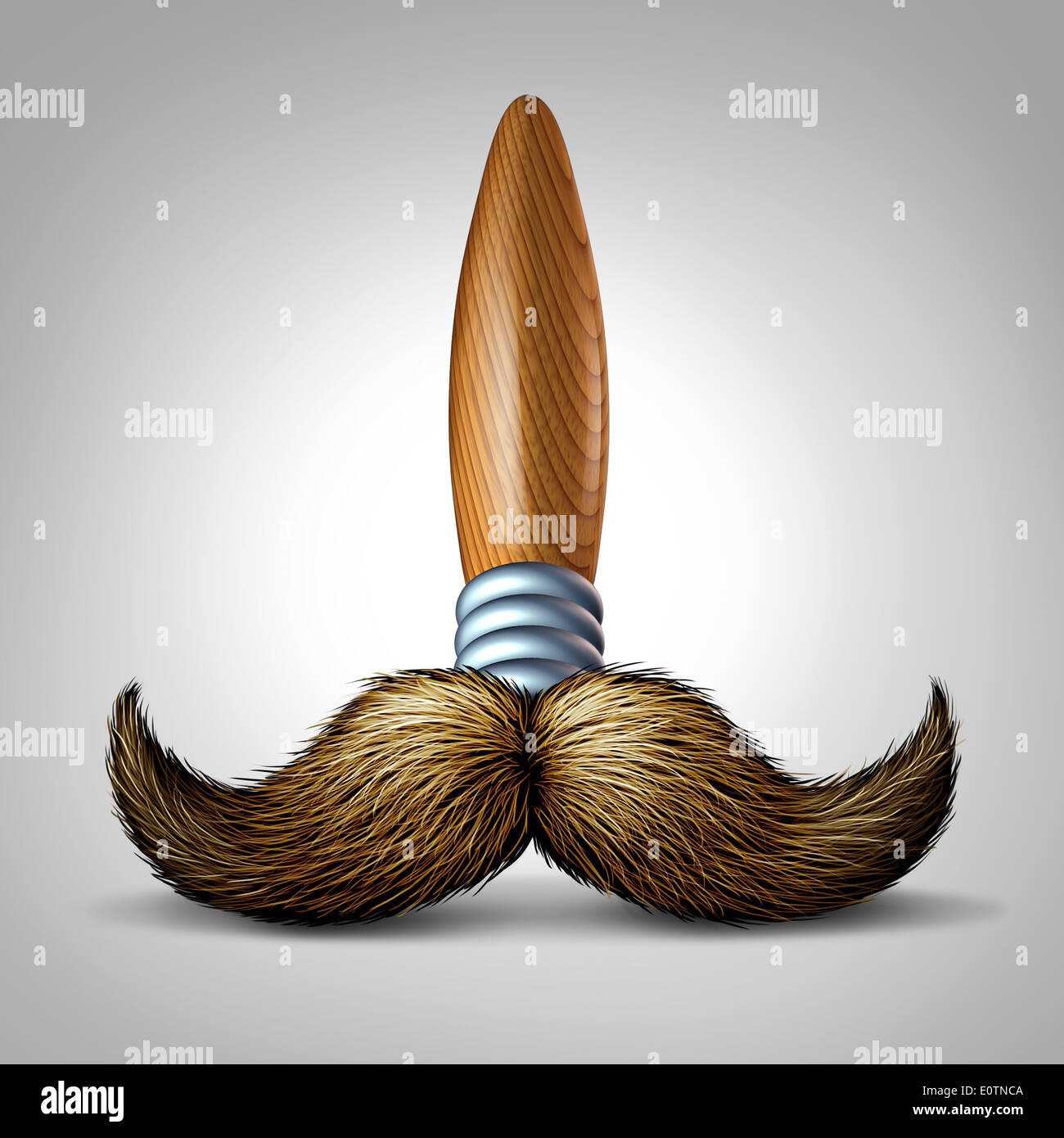 Artist moustache brush concept as a paintbrush with a wooden handle shaped as the facial hairs of a man as a symbol of creative Stock Photo
