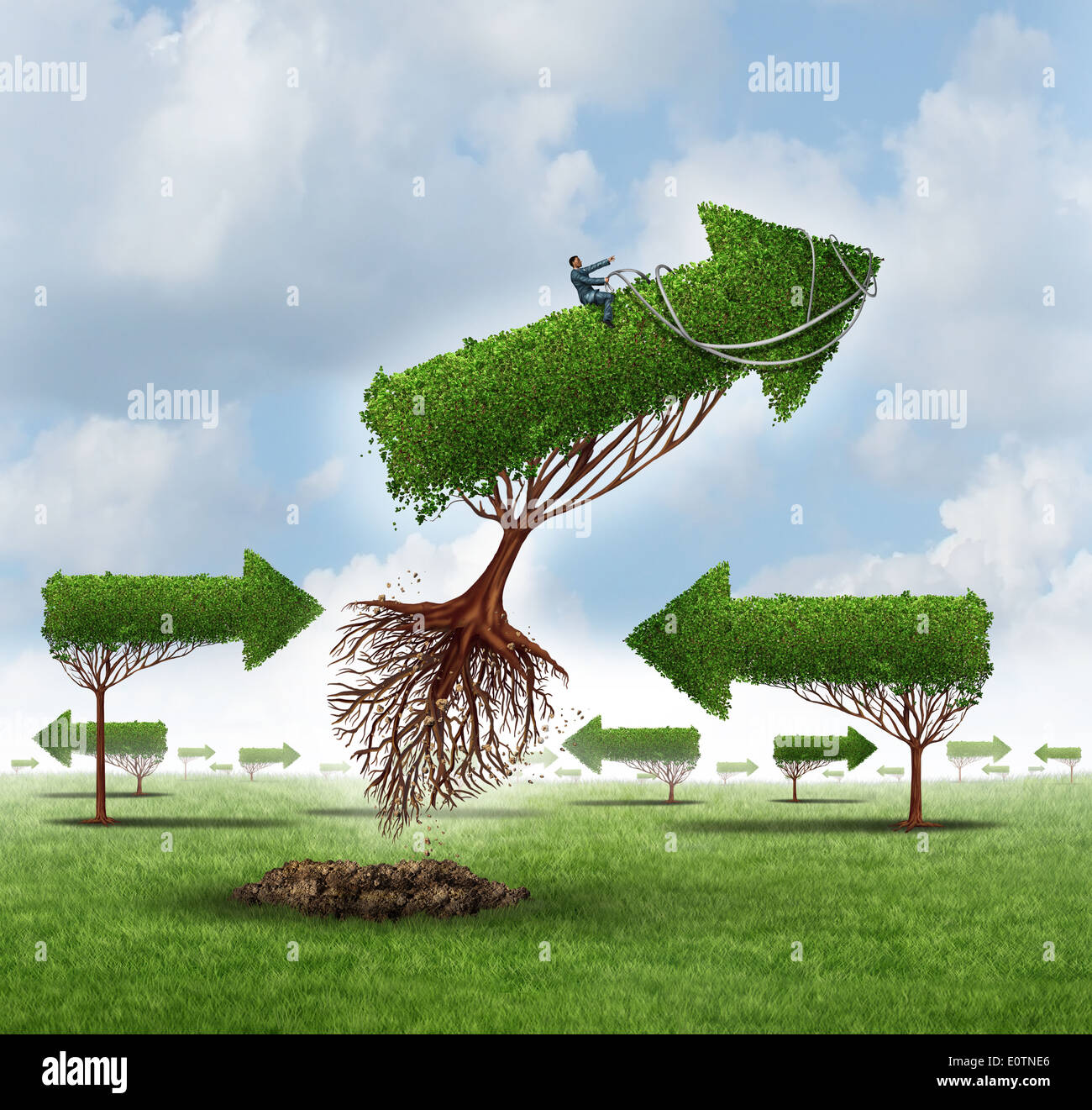 Growth Leadership business concept as a businessman on a flying arrow ...