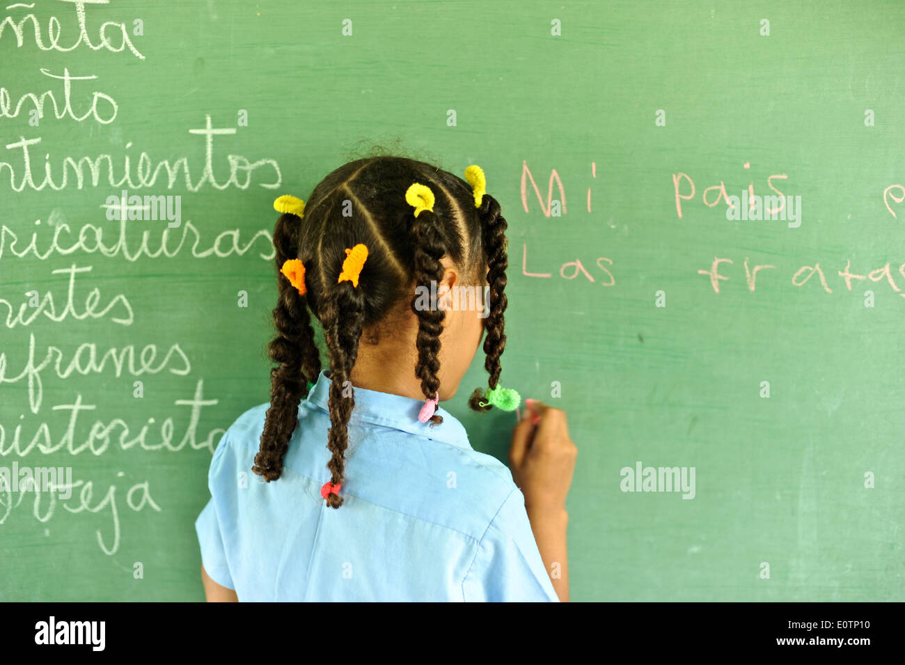 Dominican children learning in a classroom in Abreu, next to Playa Grande, 120 km east of Puerto Plata. Stock Photo