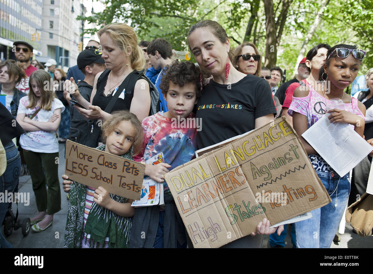 Demonstration by NYC Public School parents, teachers, and students against Charter Schools at City Hall Park in Manhattan, 2014. Stock Photo