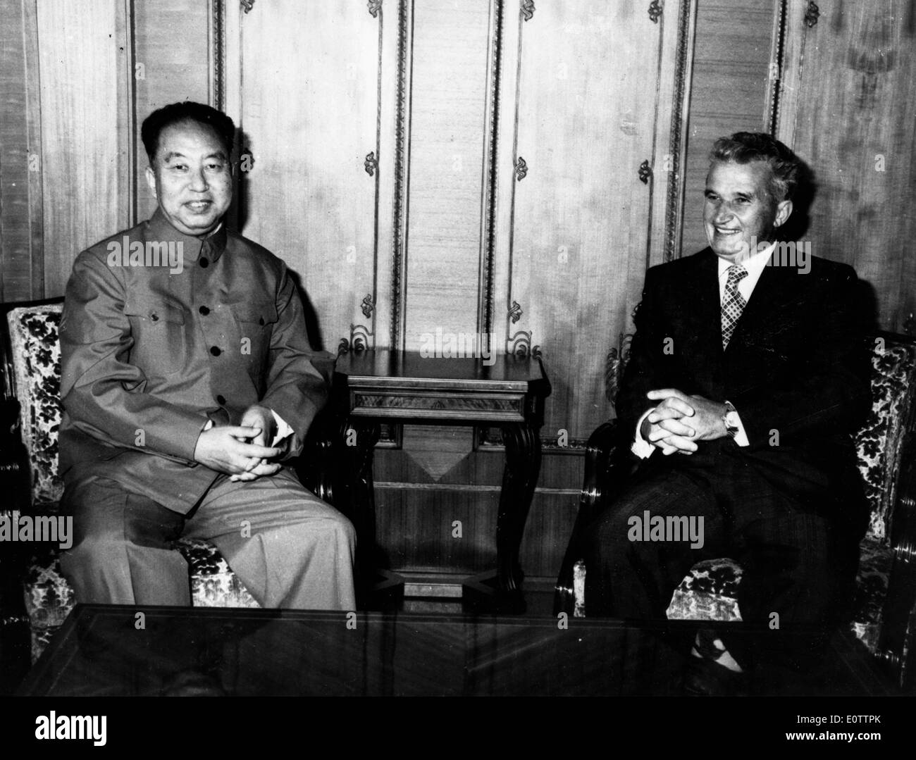 Hua Guofeng visits with Nicolae Ceausescu Stock Photo