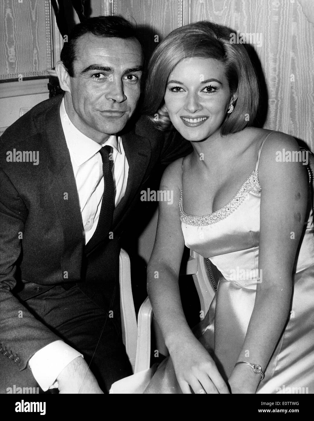 March 3, 1963 - London, England, United Kingdom - SEAN CONNERY meets the new female star of his latest Bond film 'From Russia with Love'. DANIELA BIANCHI, 21, is from Rome and was selected to play Bond's girlfriend after a three month search involving than 200 girls from all over Europe. Connery and Bianchi smile a reception at the Connaught Hotel this evening. (Credit Image: © Keystone Press Agency/ZUMA Press Wire Stock Photo