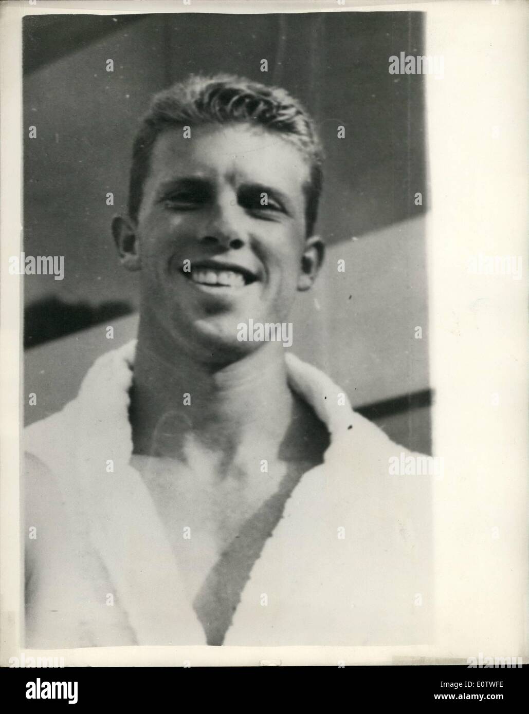 Aug. 08, 1960 - Olympic Games In Rome American Diver Wins Gold Medal: Gary Tobian of America won a Gold Medal in Rome today, when he took the Men's 3-metres diving title. Photo shows Gary Tobian pictured after his Gold Medal win in Rome today. Stock Photo