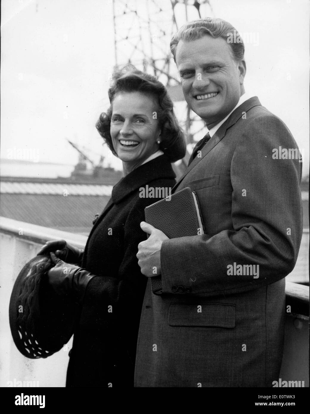 Reverend Billy Graham and wife on Queen Mary ship Stock Photo