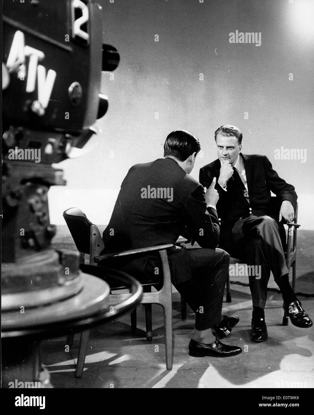 Reverend Billy Graham is interviewed at Elstree Studios Stock Photo