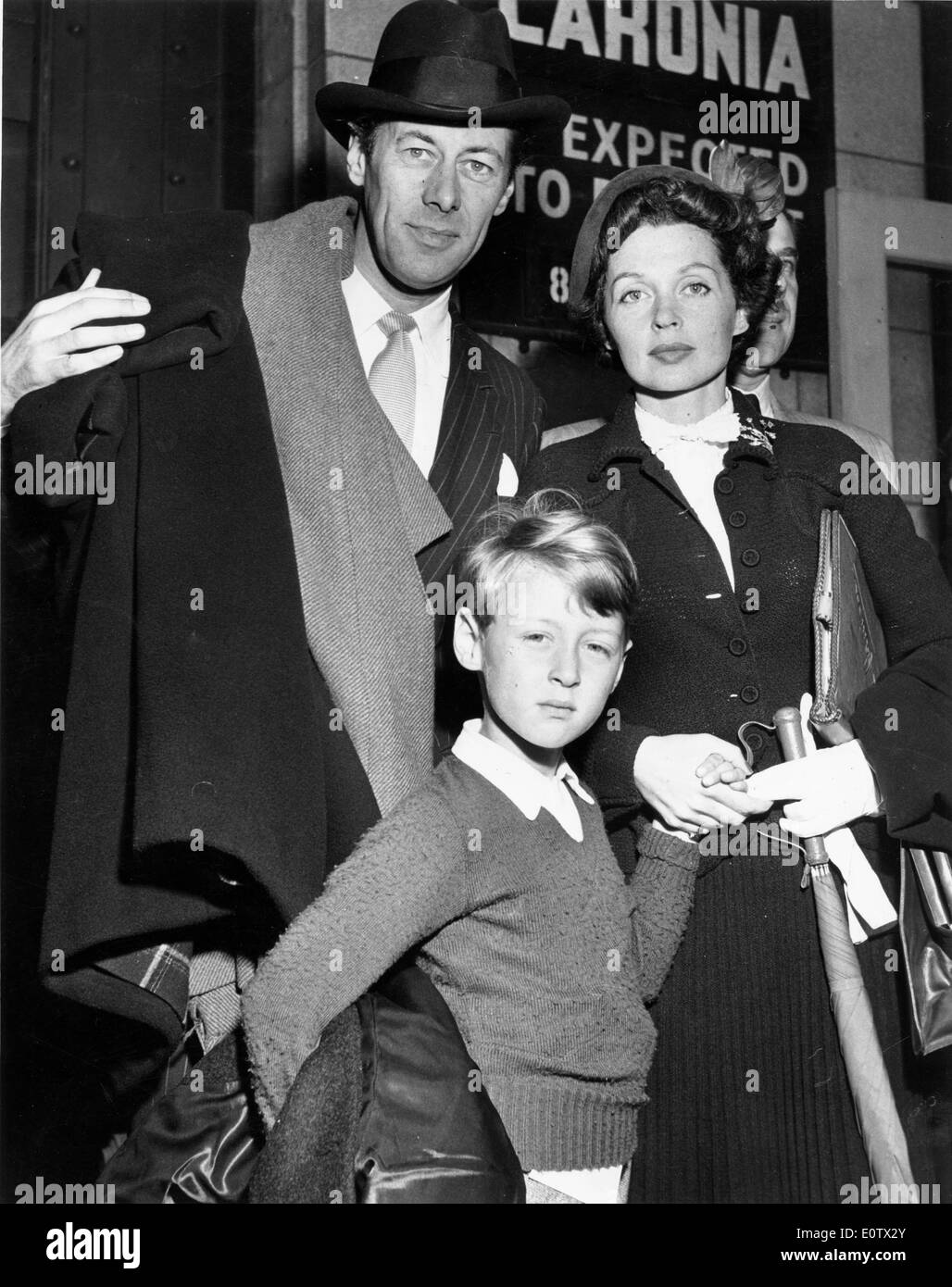 Actor Rex Harrison with wife Lilli Palmer and son Carey Stock Photo