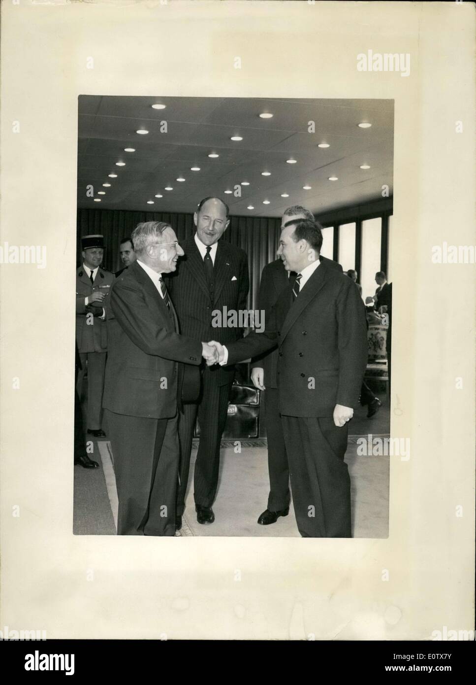 Aug. 31, 1960 - Dutch Prime Minister De Quay left shakes hands with Michel Debre, who welcomed him at the Orly airport this mo Stock Photo