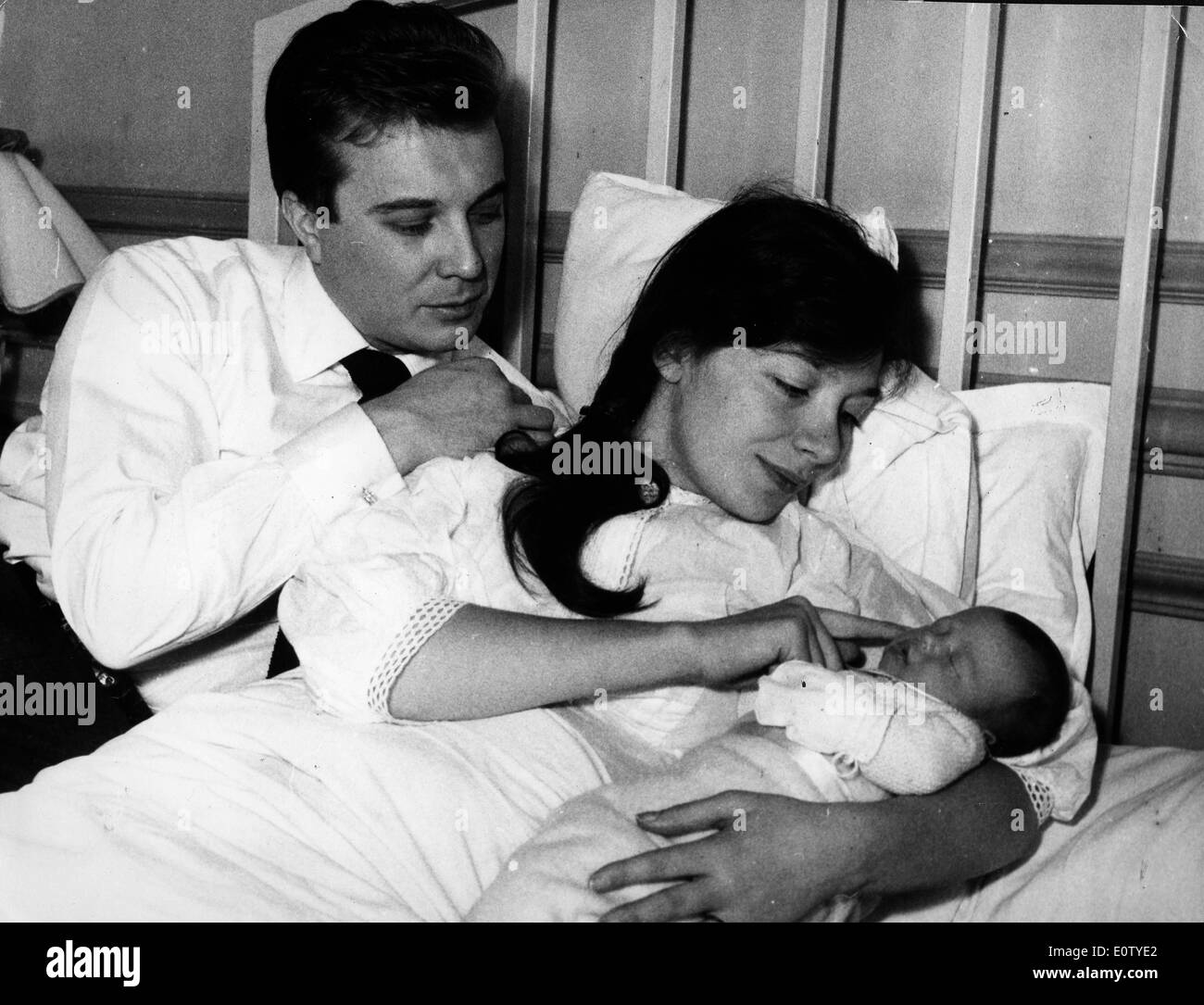 Actress Juliette Greco with husband Philippe Lemaire and their newborn daughter Stock Photo