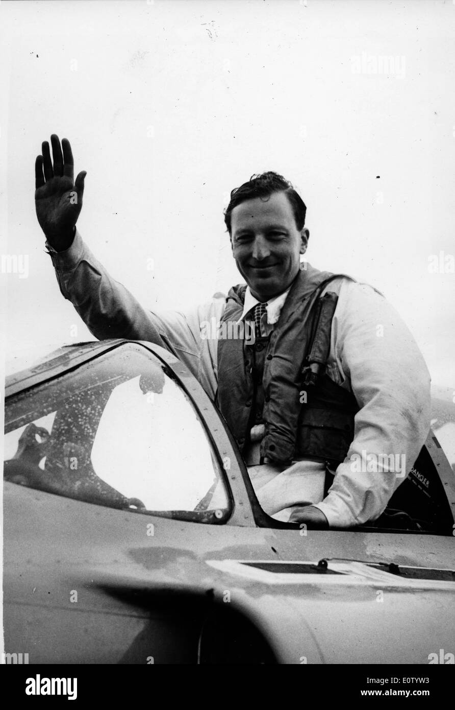 Michael Lithgow waving from his plane Stock Photo